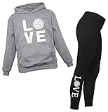 Volleyball Leggings and Hoodie for Women Girls Set Gift for Volleyball Fans Black Small/Gray Small