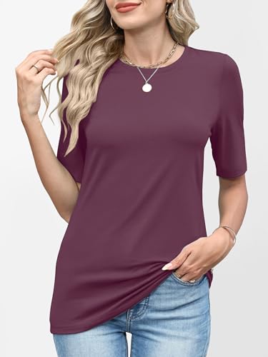 Image of ANRABESS Womens Half Sleeve Tops Crewneck Shirts Basic Fit Work Tee