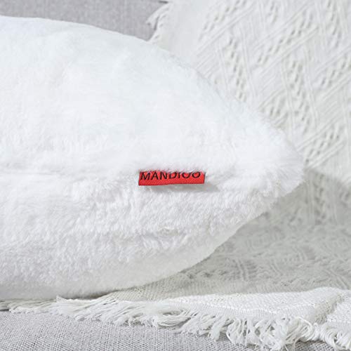 Mandioo Pack Of 2 Pure Snow White Faux Fur Fuzzy Cozy Soft Decorative Throw Pillow Covers Set Cushion Cases Pillowcases For Sofa Bedroom Car 16X16 Inches #TOP3