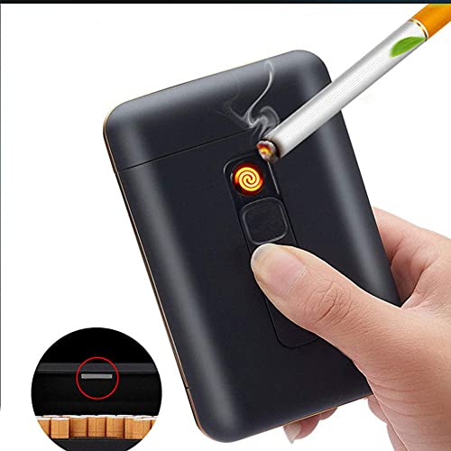 Cigarette Case with USB Lighter, Cigarettes Box 2 in 1 Rechargeable Flameless Windproof Electric Lighter