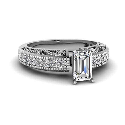 Bague Milgrain argent sterling avec oxyde de zirconium blanc et pierres latérales taille émeraude