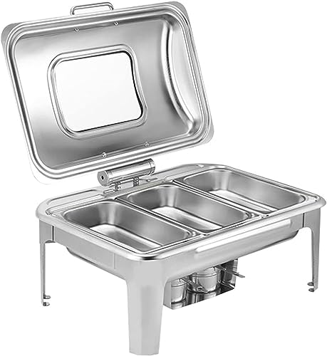 Plato de buffet con tapa, calentador de alimentos rectangular de un solo carrito para bufé de fiesta, servidor de buffet de mesa con calentador, ajuste de buffet de olla caliente