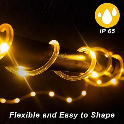LED Rope Light 200Leds Fairy String ,66FT 8 Modes WarmWhite, Remote Control with Timer, Waterproof Outdoor Christmas Lights Decoration for Garden, Patio, Tree, Room