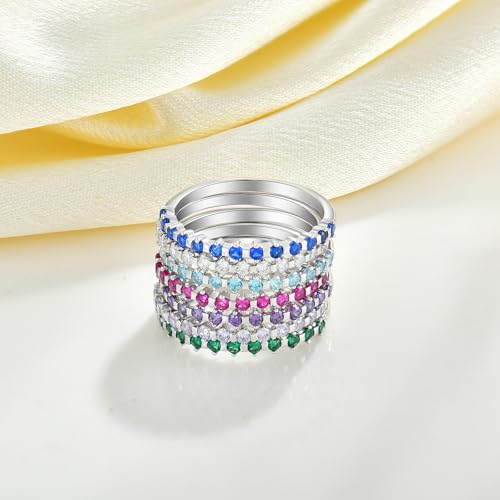 JO WISDOM Stackable Ring Eternity Bands for Women 925 Sterling Silver Cubic Zirconia Half Eternity Stacking Rings2