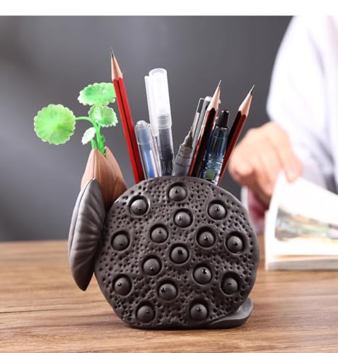 Penholder Bureau Rétro Noir 12,5 cm | Boîte de Rangement Style Chinois