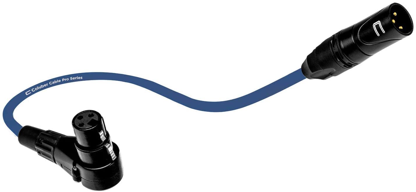 balanced xlr cable male to right angle female - 6 feet blue - pro 3-pin microphone connector for powered speakers, audio interface or mixer for live performance & recording