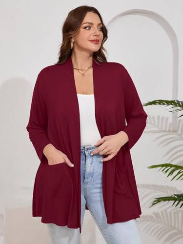 Image of BELAROI Plus Size Lightweight Cardigan Sweaters for Women Casual Open Front 3 /4 Sleeve Cover Up