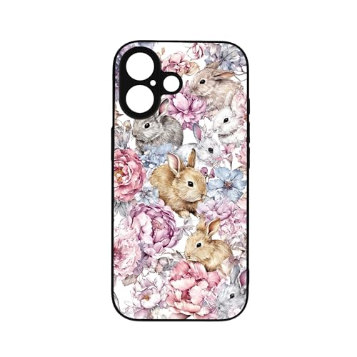 qizjio Floral Rabbit Bunny Phone Case, Shockproof Protective Rose Garden Watercolor Art Cover for iPhone 17