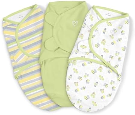 SwaddleMe by Ingenuity Original Swaddle, 100% Cotton, Improves Sleep & Calms Startle Reflex, 0-3 Months, 3-Pack - Busy Bees