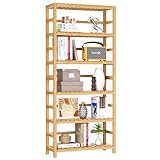 VASMIA 6-Tier Bamboo Shelf,Bamboo Storage Shelving Unit,Tall Bookcase with Adjustable Shelves,Multipurpose Storage Display Shelf for Bathroom, Living