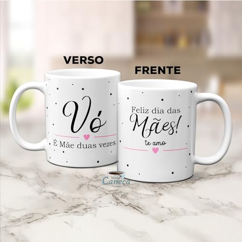 Caneca Dia Das Mães Vó é Mãe Duas Vezes Presente Minimalista (Branca)