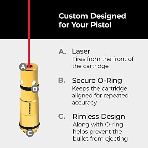 Strikeman Dry Fire Laser Training Cartridge - Great for Target Shooting Practice with Pistols, Made for The Firearm Training System - Red Laser Cartridge Only, Multiple Calibers Detail