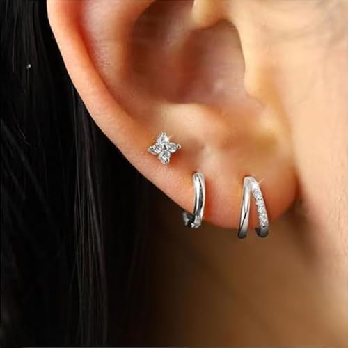 Small Double Hoop Huggie Earrings for Women, Trendy 14K Gold/Silver Plated Hypoallergenic Cubic Zirconia Small Hoop Earrings Jewelry4