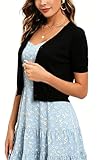 Bolero Cardigan Corto Torera Mujer Suéter Botones Chaqueta de Punto Básico Shrug Manga Corta Cuello en V Abrigo Fiesta Clásico Manga Corta Negro M