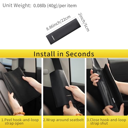 2Packs Car Seatbelt Cover 8.66 Inch, Short Leather Car Seat Belt Cover Pad Cushion, Car Seat Belt Shoulder Pad, Seatbelt Cushion Universal Fit Seatbelt Pad for Truck, SUV, Most Vehicles (Black)
