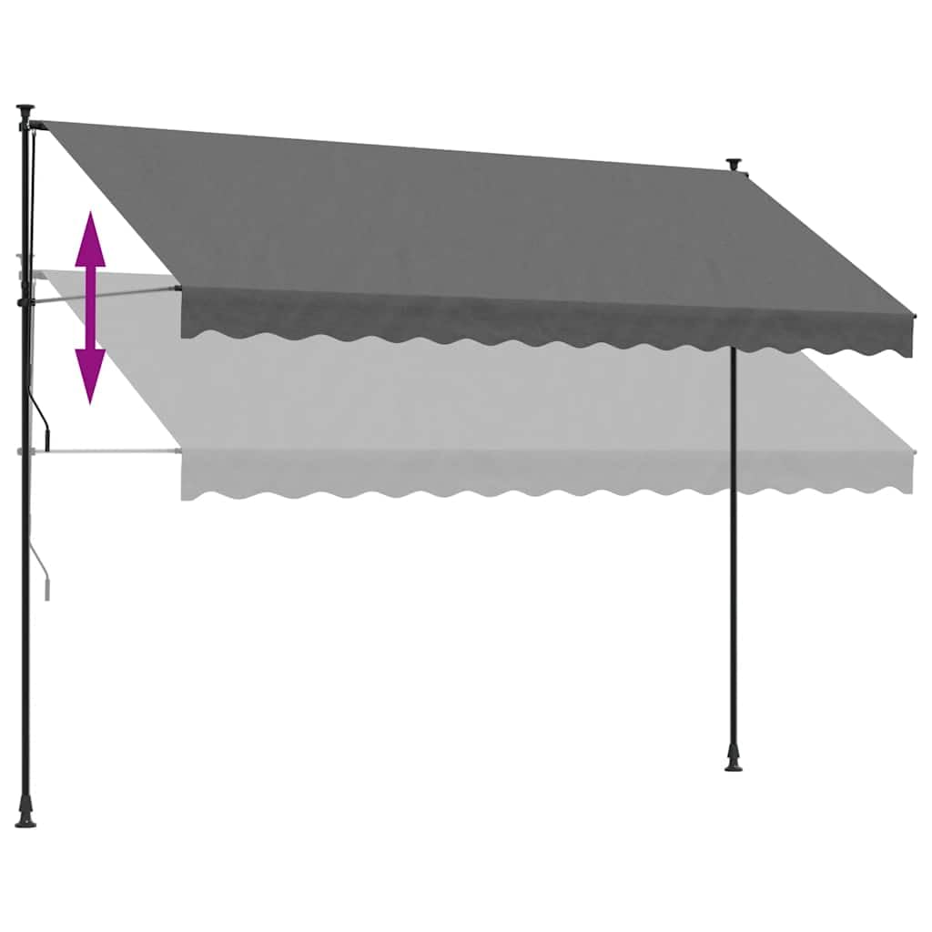 Markiza zwijana, antracytowa, 350 x 150 cm, tkanina odporna na promieniowanie UV, rama stalowa, zadaszenie tarasu do użytku na zewnątrz