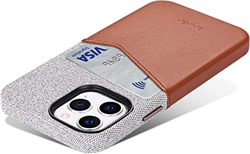 Lopie [Sea Island Cotton Series For Iphone 14 Pro Card Case (Holds 2 Cards, Slim Profile) - Leather Iphone 14 Pro Case With Card Holder - Minimal Design Iphone 14 Pro Wallet Case - Brown #TOP19