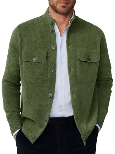 Runcati Mens Stand Collar Cardigan Sweater Button Down Long Sleeve Cardigan Jacket Casual Winter Knitted Sweaters