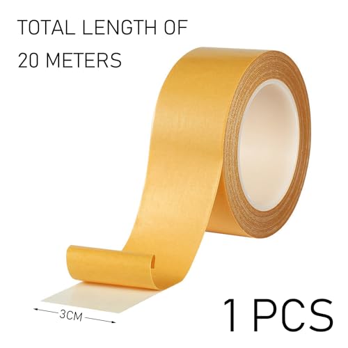 HDGSAFD 1 Stück 20 m Klebeband, Teppichband, doppelseitiges Wandband, Fliesenband, transparentes Haushaltsband, Küchenband, Teppichgitterband, starkes doppelseitiges Klebeband