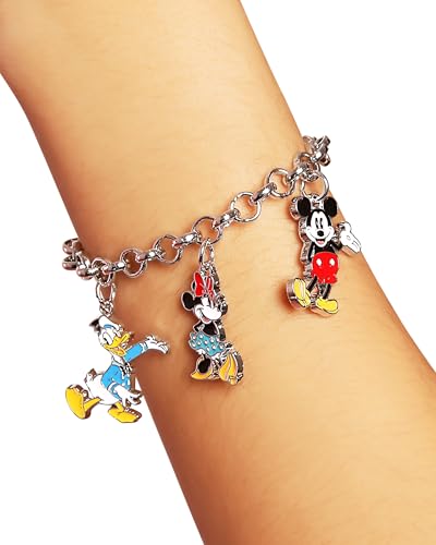 Mickey Mouse and Friends Charm Bracelet Official License, 6.75+1" Disney Charm Bracelet for Women2