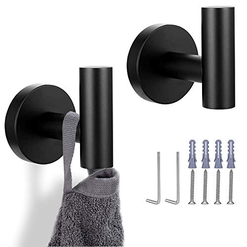 DEJLIG Bathroom Towel Hooksï¼Œ2 Pack Matte Black SUS304 Stainless Steel Coat Robe Clothes Hooks Bath Wall Hooks Modern Towel Hanger for Bedroom Kitchen Hotel Wall Mounted