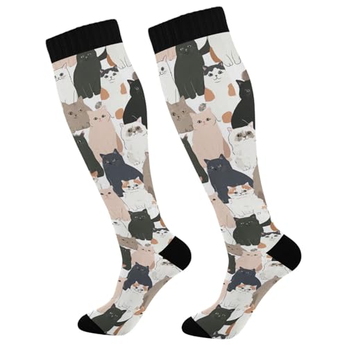 Image of Wusikd Cats Compression Socks for Women and Men Circulation Cute Long Socks for Athletic Running 1