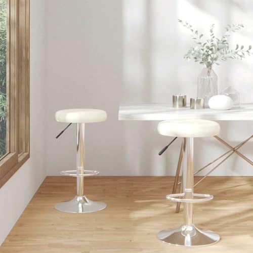 Tabourets de bar design en cuir synthétique crème et pieds acier chromé