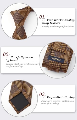 Image of HISDERN Ties for Men Solid Houndstooth Neckties Handkerchief Formal Business Tie & Pocket Square Set Wedding Party