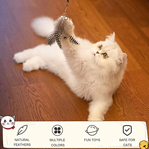 Hlinzoom Interactive Cat Feather Toys, 2 Pcs Cat Wand Toy And 5 Pcs Natural Feather Teaser Replacements With Bell, Interactive Cat Toy With Suction Cup For Indoor Kitten Play Chase Exercise #TOP5