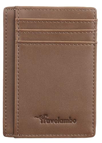 Travelambo Front Pocket Minimalist Leather Slim Wallet RFID Blocking Medium Size(06 CH Khaki)