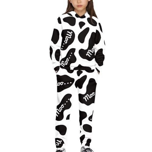 ORGYPET Boys Jogging Suits L Youths Pullover Sweatshirts 2024 Trendy Fashionable Versatile Kids Sweatsuit Youths Oversized Sweatshirt Keep Children Fresh All Day Long, Moo Cow Print