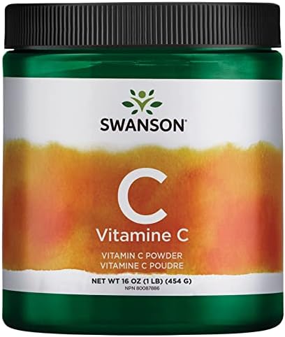 Swanson Vitamin C Powder 100% Pure Ascorbic Acid, Immune System Support, Skin Health, Cardiovascular Health, Antioxidant Supplement 1000 mg (per Serving) 1 lb. 454 g