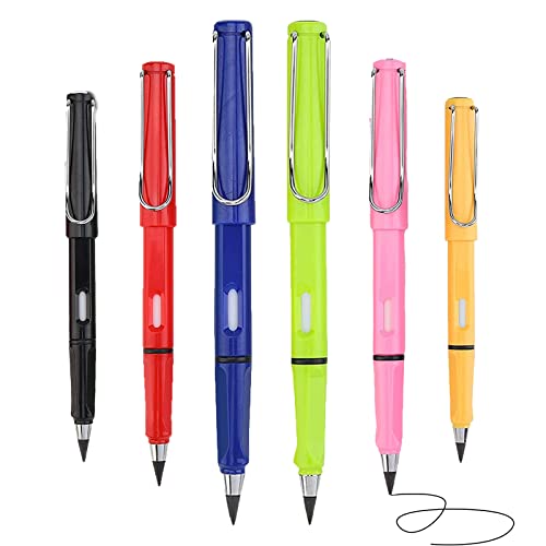 DENGWANG Black Technology Pencil, Black Technology Pen Lasting Writing Pencil, Black Technology Forever Pencil, Forever Pencil with Eraser, Pencil No Sharpening with 6 Nibs (6PCS-A)