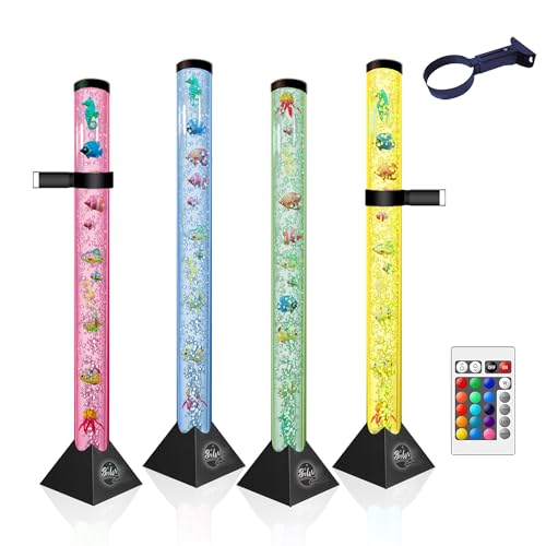 Image of Brewish 4FT Sensory LED Water Bubble Fish Tube Floor Lamp with Wall Bracket, 16 Color Changing Light & 4 Modes, Fake Aquarium Night Light, Home Decor & Gift for Kids, Autism - Remote Control & 12 Fish