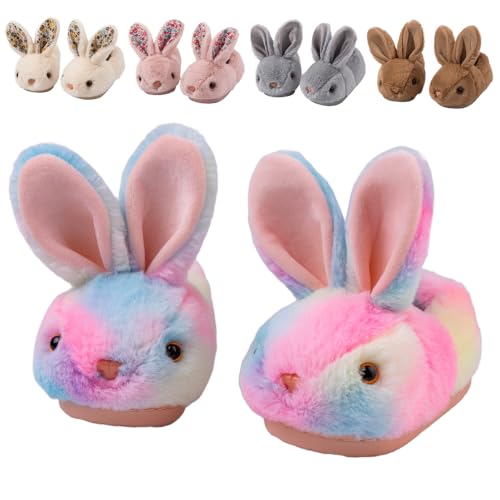 Fadezar Toddler Rabbit Winter Slippers - Soft Plush Indoor Bunny Slippers for Girls & Boys Full Wrapped Colorful 8-9 toddler CN 160