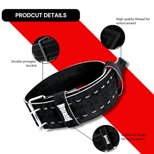 Image of Aurion 6mm Suede Gym Belt for Weight Lifting & Powerlifting | Heavy-Duty Deadlift Belt with Stainless Steel Double-Prong Buckle | S-M (26″-36″) Black