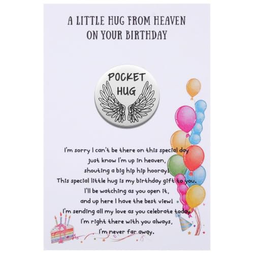 Aesnefe Pocket Hug from Heaven Birthday Gift, Sympathy Bereavement Keepsake for Loss of Loved One, Memorial Birthday Card with Pocket Hug Token