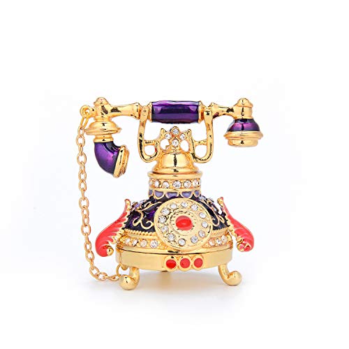 QIFU Vintage Telephone Enameled Trinket Box Hinged Decorative Collectible Figurine Unique Gift for Home Decor