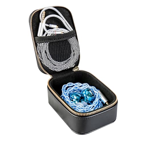 EZ EAR TRI Xuanwu PU Large Zippered Earphone Storage Bag IEM Case with Mesh Pocket,Water-Resistant Portable Box for IEMs, Audio Accessories, Eartips and Cables