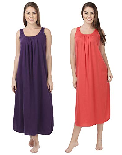 Image of BLAZON Women's Cotton Hosiery Solid Maxi Nighty Slip (Pack of 2) Available Sizes: S, M, L, XL, 2XL, 3XL, 4XL, 5XL