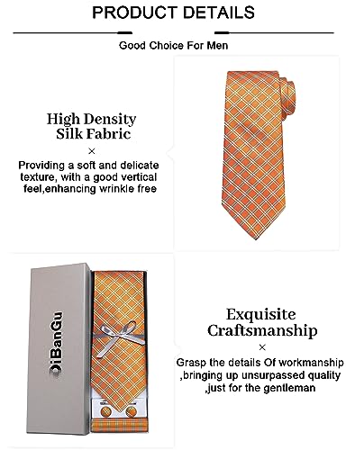Image of DiBanGu Plaid Ties for Men Silk Checkered Necktie and Pocket Square Cufflinks Tie Clip Set with Gift Box for Wedding Business