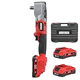 Alloyman 20V Brushless Right Angle Impact Wrench, 207 Ft-lbs（280N.M）,1/2'' High Torque Cordless Power Tool with 2×2.0Ah Batteries, LED Light, 2-Speed Control, Compact 90° Design for Tight Spaces