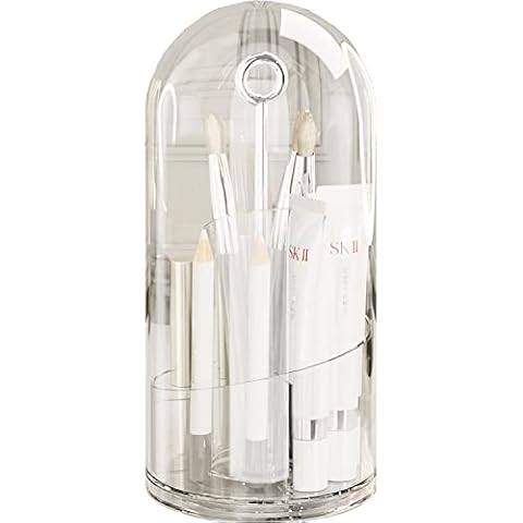 Eunion Makeup Brush Holder, 360 Rotating Dustproof Make Up Organizers And Storage Brushes Container, Spinning Cosmetics Holders for Vanity Desktop Bathroom Countertop, Clear White Cover