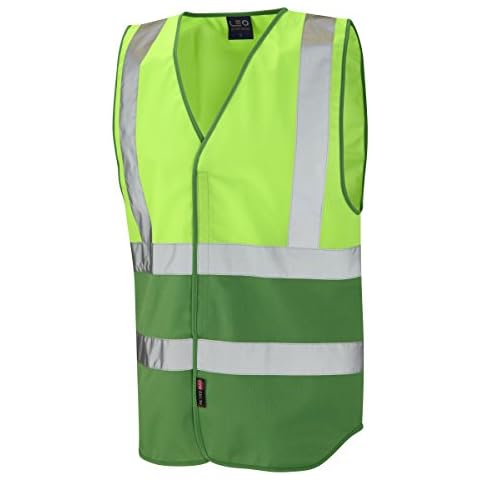 Leo Workwear PILTON Dual Colour Knitted Polyester Reflective Waistcoat, M, Lime/Emerald Green Cover