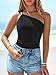 PRETTYGARDEN One Shoulder Going Out Tops for Women Trendy 2026 Summer Y2K Clothes Sleeveless Fitted Spring Fashion Shirts (Black,Small)