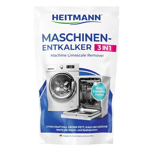 HEITMANN Maschinen-Entkalker 3in1 | Entfernt Kalk, Schmutz & Gerüche | Schonender Entkalker für Waschmaschinen & Geschirrspüler | Maschinenreiniger & Kalkreiniger in einem Produkt | 175 g
