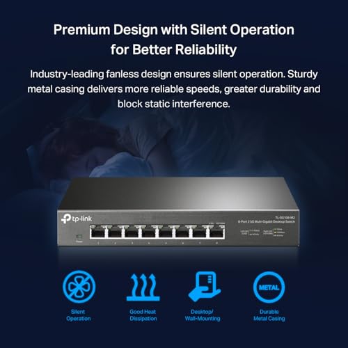 Image of TP-Link TL-SG108-M2 - 8 Port Multi-Gigabit Unmanaged Network Switch, Ethernet Splitter, ๐ฎ.๐ฑ๐๐ฏ Bandwidth, Plug & Play Desktop /Wall-Mount Fanless Metal Design (Pack of 10)