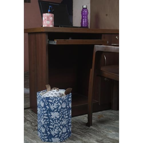Image of Floral Hand Block Printed 3.3 Gallon Decorative Waste Basket - Eco-Friendly Cardboard Trash Can, Plastic-Free & Sustainable, Perfect for Christmas and Housewarming Gifts (1, Blue Sun FLOWAR)