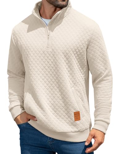 MioRoim Men's Quarter Zip Casual Pullover 1/4 Quilted Waffle Long Sleeve Sweatshirt Mock Neck Sweater with Pocket