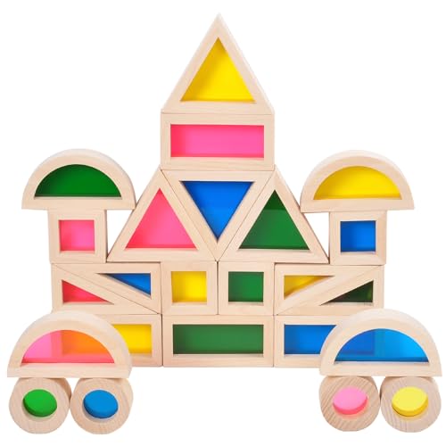 Image of Gray Orange Wood Building Blocks Set 24pcs, Wooden Blocks for Toddlers, Rainbow Sensory Toys, Educational Toys, Preschool Wooden Stacking Toy for Kids